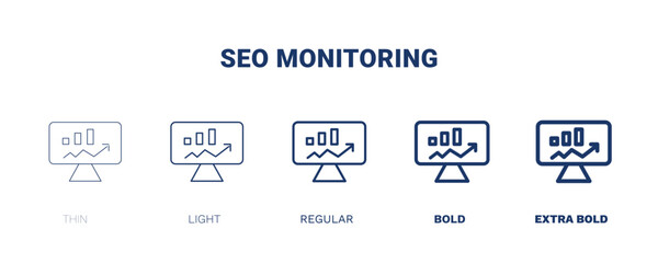 seo monitoring icon. Thin, light, regular, bold, black seo monitoring icon set from information technology collection. Editable seo monitoring symbol can be used web and mobile