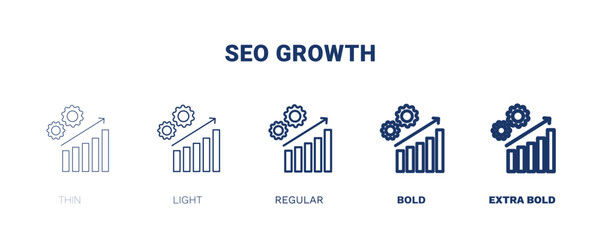 seo growth icon. Thin, light, regular, bold, black seo growth icon set from information technology collection. Editable seo growth symbol can be used web and mobile