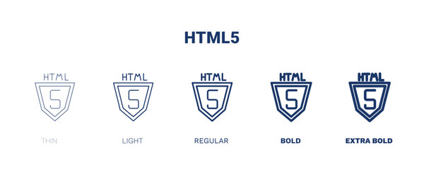 html5 icon. Thin, light, regular, bold, black html5 icon set from information technology collection. Editable html5 symbol can be used web and mobile