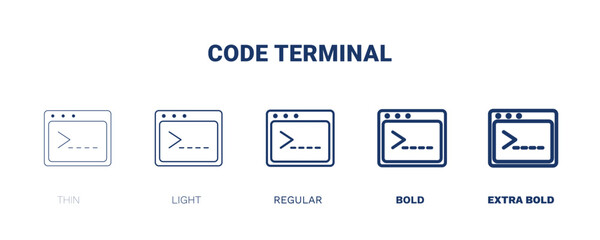 code terminal icon. Thin, light, regular, bold, black code terminal icon set from information technology collection. Editable code terminal symbol can be used web and mobile