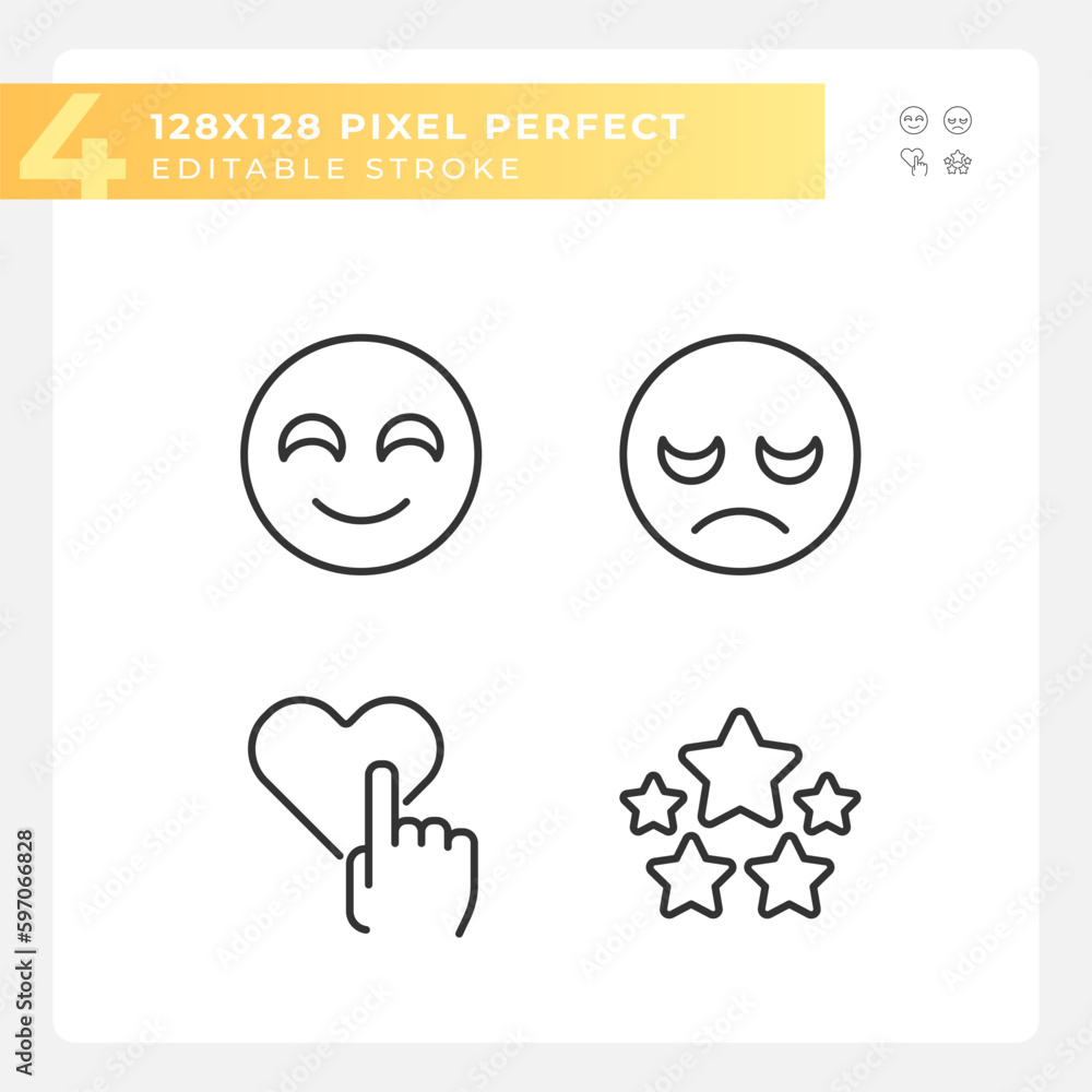 Poster user feedback about service pixel perfect linear icons set. reactions and evaluation of business. cu