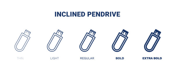inclined pendrive icon. Thin, light, regular, bold, black inclined pendrive icon set from technology collection. Editable inclined pendrive symbol can be used web and mobile