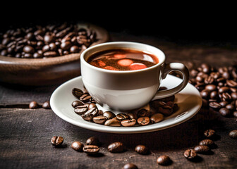 Hot coffee cup with coffee beans, Wallpaper coffee