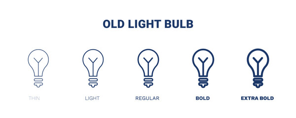 old light bulb icon. Thin, light, regular, bold, black old light bulb icon set from technology collection. Editable old light bulb symbol can be used web and mobile
