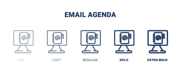 email agenda icon. Thin, light, regular, bold, black email agenda icon set from technology collection. Editable email agenda symbol can be used web and mobile