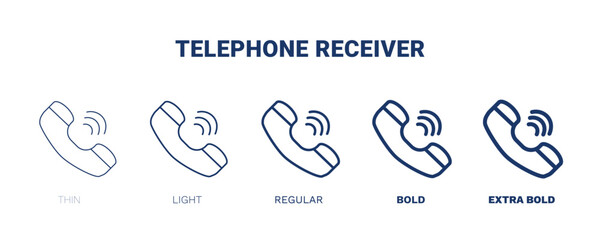 telephone receiver icon. Thin, light, regular, bold, black telephone receiver icon set from technology collection. Editable telephone receiver symbol can be used web and mobile