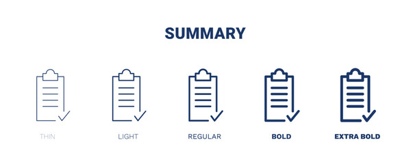 summary icon. Thin, light, regular, bold, black summary icon set from technology collection. Editable summary symbol can be used web and mobile