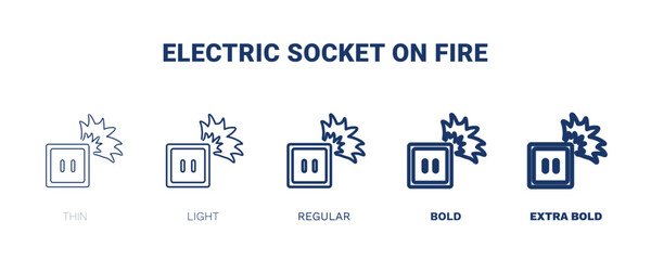 electric socket on fire icon. Thin, light, regular, bold, black electric socket on fire icon set from technology collection. Editable electric socket on fire symbol can be used web and mobile