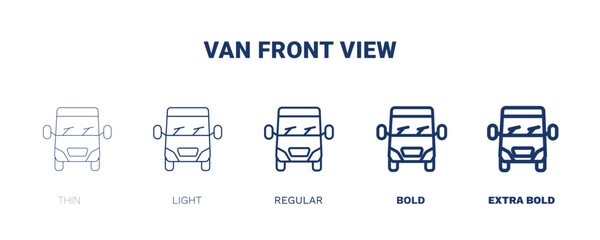 van front view icon. Thin, light, regular, bold, black van front view icon set from transportation collection. Editable van front view symbol can be used web and mobile