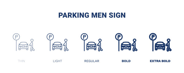 parking men sign icon. Thin, light, regular, bold, black parking men sign icon set from transportation collection. Editable parking men sign symbol can be used web and mobile