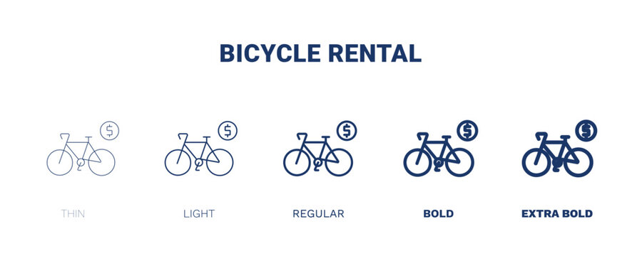bicycle rental icon. Thin, light, regular, bold, black bicycle rental icon set from transportation collection. Editable bicycle rental symbol can be used web and mobile