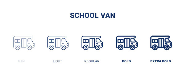 school van icon. Thin, light, regular, bold, black school van icon set from transportation collection. Editable school van symbol can be used web and mobile
