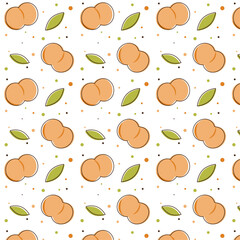 Seamless pattern with peaches and dots on a white background. Flat illustration with peaches 