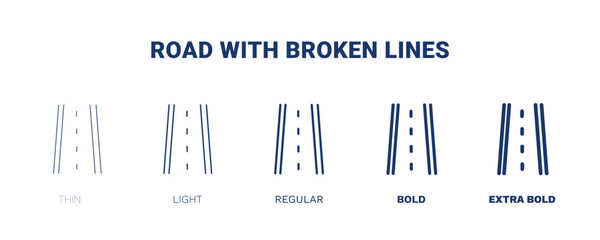 road with broken lines icon. Thin, light, regular, bold, black road with broken lines icon set from transportation collection. Editable road with broken lines symbol can be used web and mobile