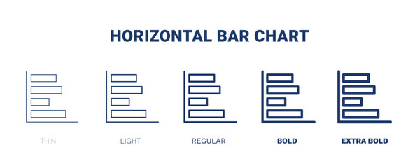 horizontal bar chart icon. Thin, light, regular, bold, black horizontal bar chart icon set from business and finance collection. Editable horizontal bar chart symbol can be used web and mobile