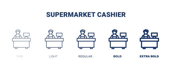 supermarket cashier icon. Thin, light, regular, bold, black supermarket cashier icon set from business and finance collection. Editable supermarket cashier symbol can be used web and mobile