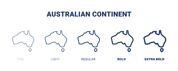 australian continent icon. Thin, light, regular, bold, black australian continent icon set from culture and civilization collection. Editable australian continent symbol can be used web and mobile