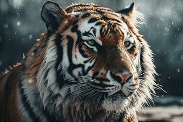 Banner featuring a Siberian tiger created using a mixture of different media, with subtle color. Generative AI