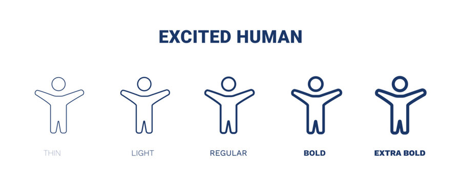 excited human icon. Thin, light, regular, bold, black excited human icon set from feeling and reaction collection. Editable excited human symbol can be used web and mobile