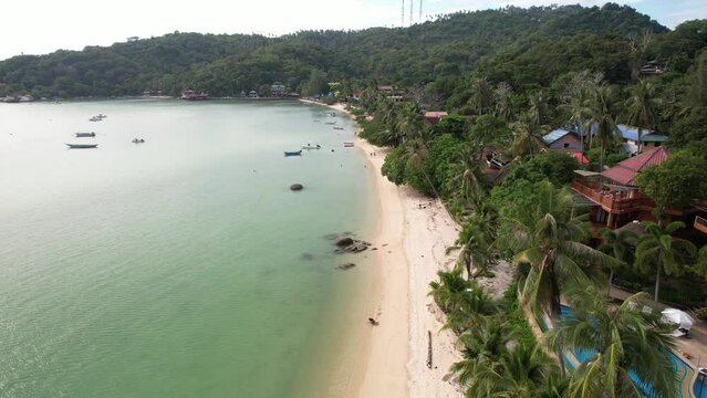4K Aerial Footage of Chalok Baan Kao Bay Beach on Koh Tao, Surat Thani