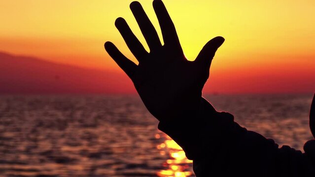 My Hand at the Red Ocean Sunset Footage.