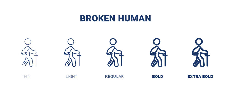 broken human icon. Thin, light, regular, bold, black broken human icon set from feeling and reaction collection. Editable broken human symbol can be used web and mobile