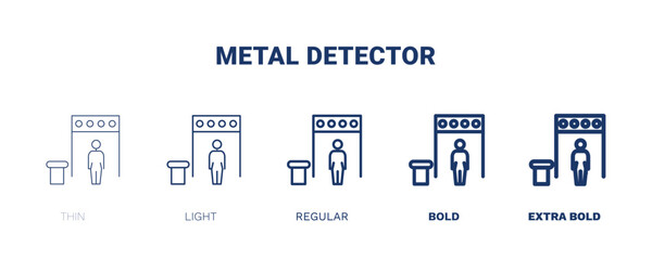 metal detector icon. Thin, light, regular, bold, black metal detector icon set from museum and exhibition collection. Editable metal detector symbol can be used web and mobile