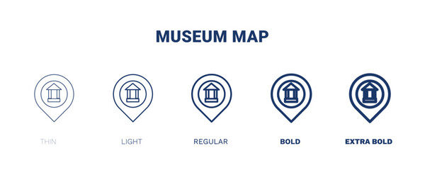 museum map icon. Thin, light, regular, bold, black museum map icon set from museum and exhibition collection. Editable museum map symbol can be used web and mobile