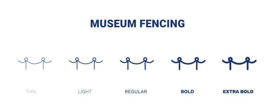 museum fencing icon. Thin, light, regular, bold, black museum fencing icon set from museum and exhibition collection. Editable museum fencing symbol can be used web and mobile