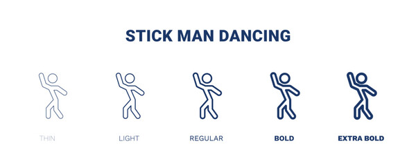 stick man dancing icon. Thin, light, regular, bold, black stick man dancing icon set from behavior and action collection. Editable stick man dancing symbol can be used web and mobile