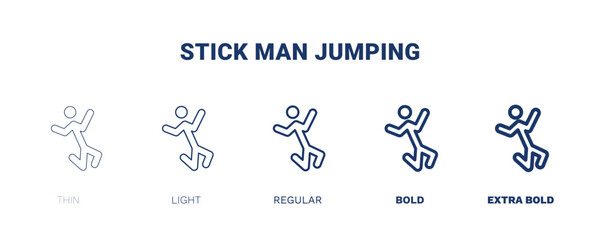 stick man jumping icon. Thin, light, regular, bold, black stick man jumping icon set from behavior and action collection. Editable stick man jumping symbol can be used web and mobile