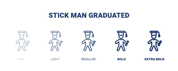 stick man graduated icon. Thin, light, regular, bold, black stick man graduated icon set from behavior and action collection. Editable stick man graduated symbol can be used web and mobile