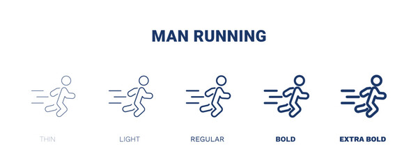 man running icon. Thin, light, regular, bold, black man running icon set from behavior and action collection. Editable man running symbol can be used web and mobile