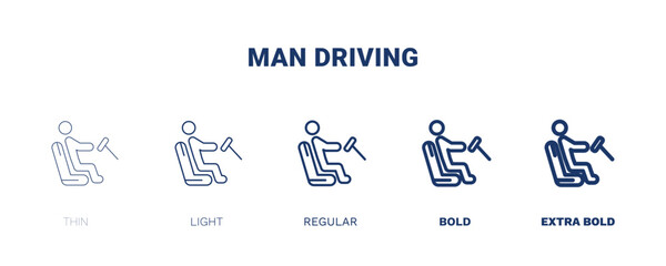 man driving icon. Thin, light, regular, bold, black man driving icon set from behavior and action collection. Editable man driving symbol can be used web and mobile