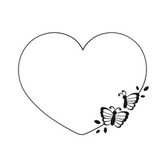 Cute Heart Butterfly Frame Silhouette. Spring Summer Valentines Day Border Vector Illustration.