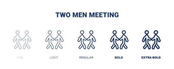 two men meeting icon. Thin, light, regular, bold, black two men meeting icon set from behavior and action collection. Editable two men meeting symbol can be used web and mobile