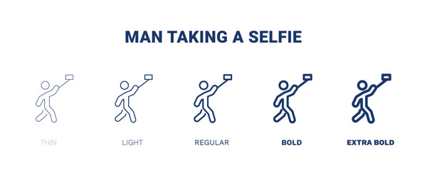 man taking a selfie icon. Thin, light, regular, bold, black man taking a selfie icon set from behavior and action collection. Editable man taking a selfie symbol can be used web and mobile