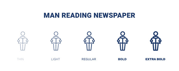man reading newspaper icon. Thin, light, regular, bold, black man reading newspaper icon set from behavior and action collection. Editable man reading newspaper symbol can be used web and mobile