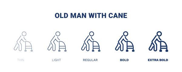 old man with cane icon. Thin, light, regular, bold, black old man with cane icon set from behavior and action collection. Editable old man with cane symbol can be used web and mobile