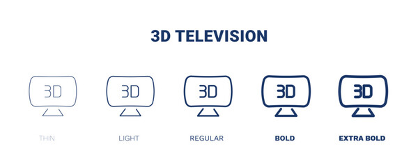 3d television icon. Thin, light, regular, bold, black 3d television icon set from cinema and theater collection. Editable 3d television symbol can be used web and mobile