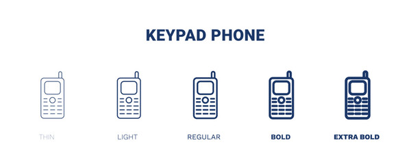 keypad phone icon. Thin, light, regular, bold, black keypad phone icon set from hardware and equipment collection. Editable keypad phone symbol can be used web and mobile