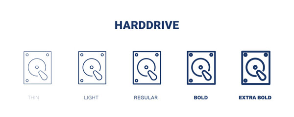 harddrive icon. Thin, light, regular, bold, black harddrive icon set from hardware and equipment collection. Editable harddrive symbol can be used web and mobile