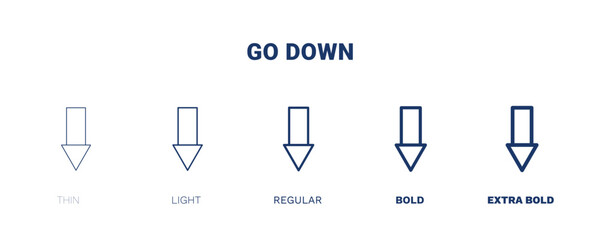 go down icon. Thin, light, regular, bold, black go down icon set from hotel and restaurant collection. Editable go down symbol can be used web and mobile