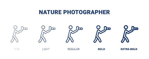 nature photographer icon. Thin, light, regular, bold, black nature photographer icon set from humans and behavior collection. Editable nature photographer symbol can be used web and mobile