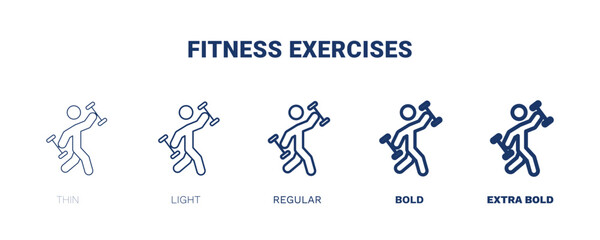 fitness exercises icon. Thin, light, regular, bold, black fitness exercises icon set from humans and behavior collection. Editable fitness exercises symbol can be used web and mobile