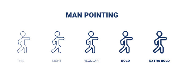 man pointing icon. Thin, light, regular, bold, black man pointing icon set from humans and behavior collection. Editable man pointing symbol can be used web and mobile