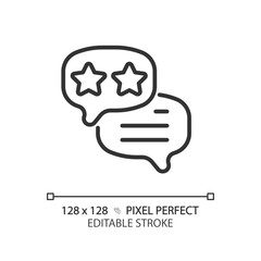 Feedback pixel perfect linear icon. Rating of commercial company. Customer review on used product. Comment online. Thin line illustration. Contour symbol. Vector outline drawing. Editable stroke