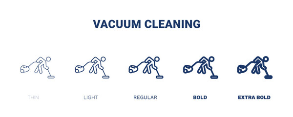 vacuum cleaning icon. Thin, light, regular, bold, black vacuum cleaning icon set from humans and behavior collection. Editable vacuum cleaning symbol can be used web and mobile