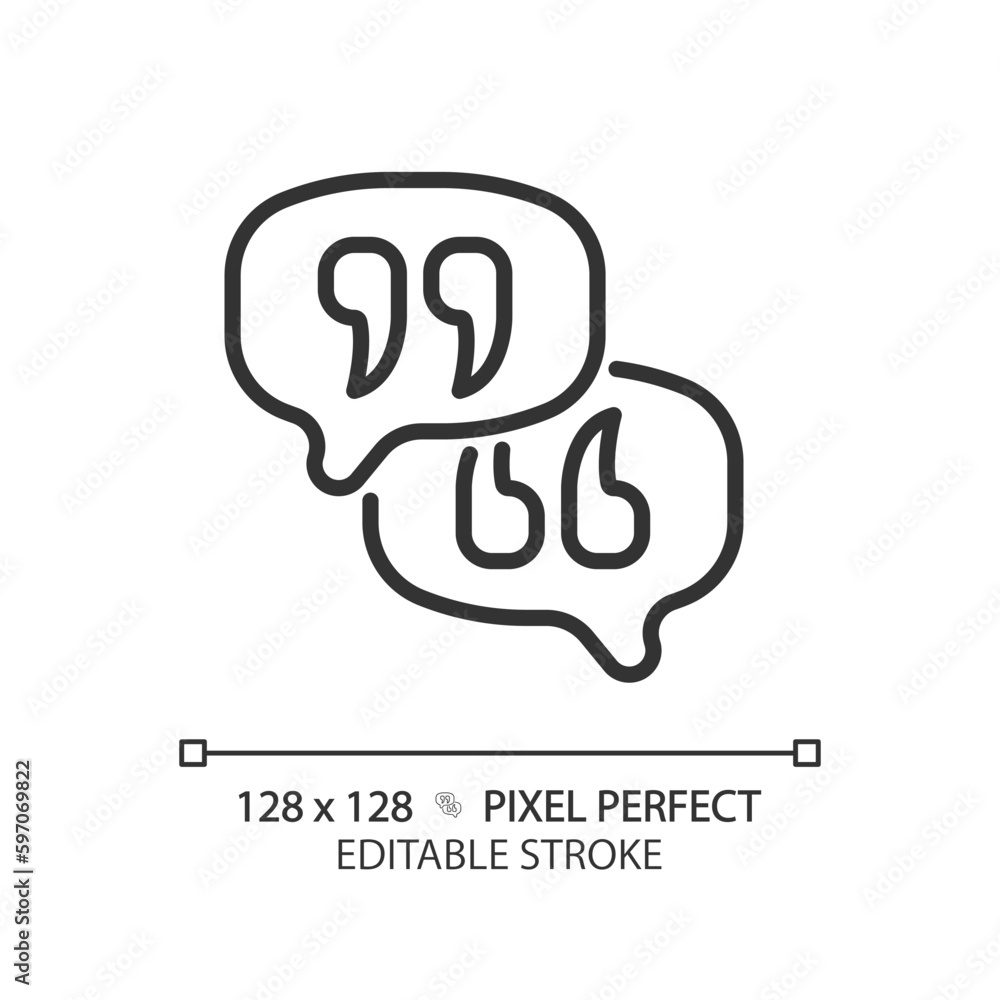 Poster leave opinion pixel perfect linear icon. communication with client online. discussing product pros a