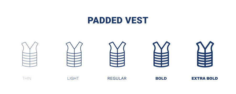 padded vest icon. Thin, light, regular, bold, black padded vest icon set from clothes and outfit collection. Editable padded vest symbol can be used web and mobile